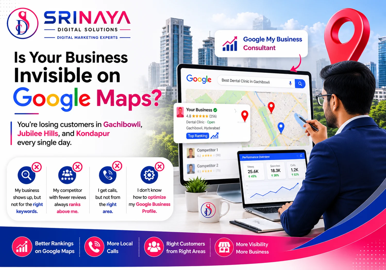 Google My Business consultant analyzing local map rankings for a client in Hyderabad.